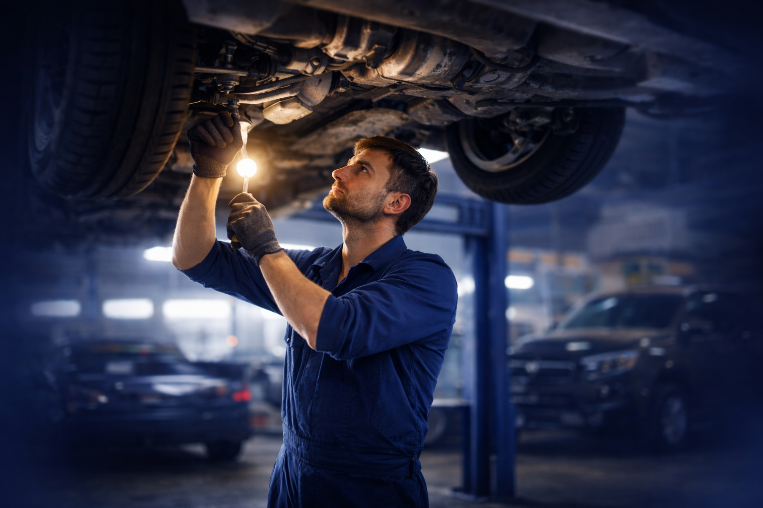 Mechanic working on vehicle
